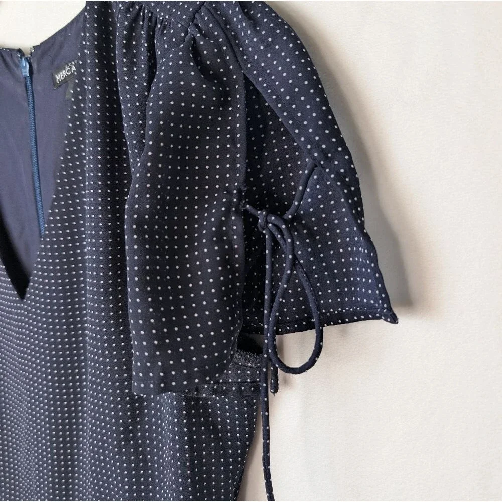 J. Crew Dress Mercantile Blue White Polka Dot V Neck Short Sleeve Knee Length‎ 2
